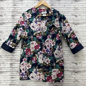 Vintage 1980's M.C.S. New York Lightweight Flowers Cotton Open Jacket Size 8P